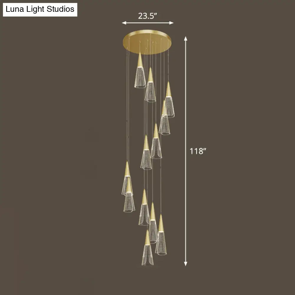 Spiral Conical Pendant Light For Modern Stairwells