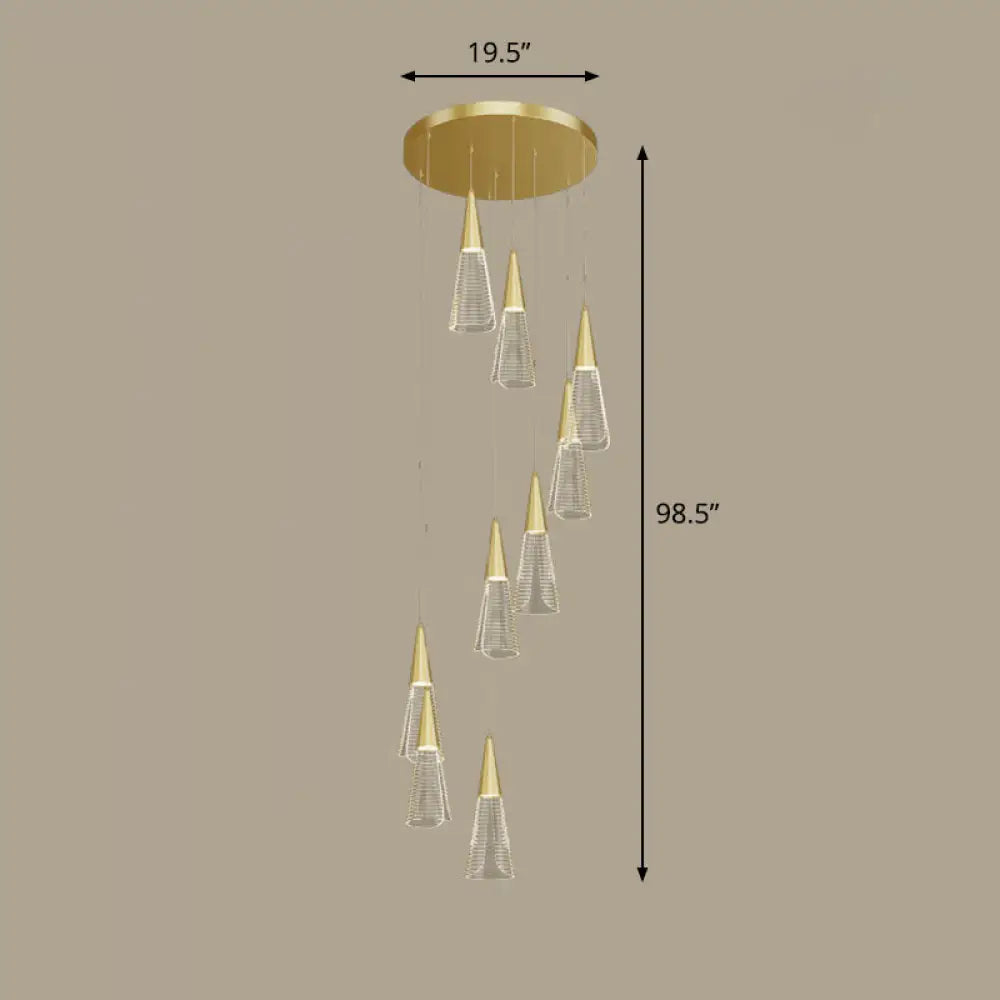Spiral Conical Pendant Light For Modern Stairwells 9 / Gold Warm
