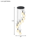 Spiral Milky Glass Multi Pendant Simple Hanging Ceiling Light In Black For Stairs Lighting