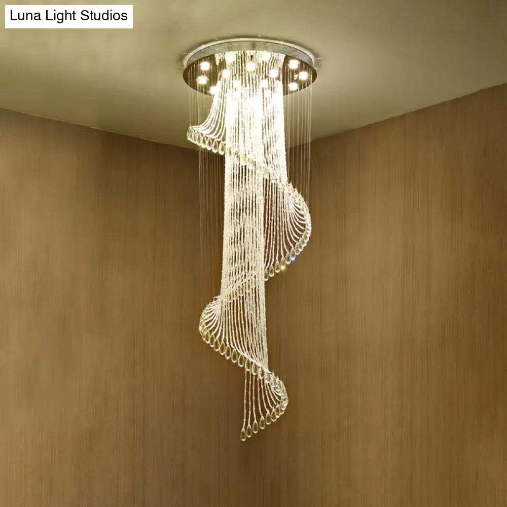 Contemporary Clear Crystal Ball Spiral Stairway Pendant Lamp - 5-Bulb Suspension