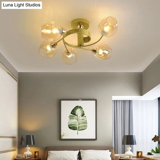 Spiraling Semi Flush Light With Dimpled Glass Shade For Postmodern Ceiling In Bedroom 5 / Gold