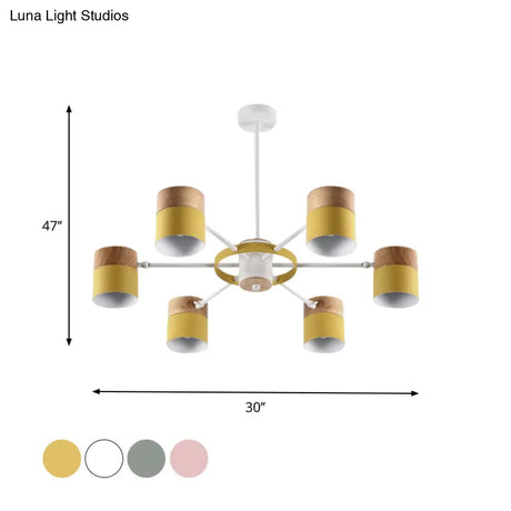 Splicing Cylinder Rotatable Chandelier: Macaron Iron 6-Head Ceiling Hanging Light In