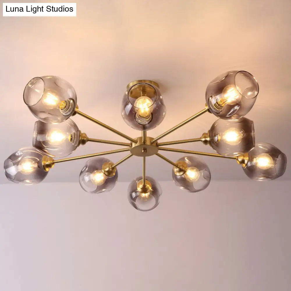 Sputnik Ceiling Mount Chandelier: Postmodern Cup Glass Parlor Flush Light In Brass 10 / Black