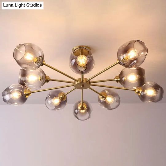 Sputnik Ceiling Mount Chandelier: Postmodern Cup Glass Parlor Flush Light In Brass 10 / Black