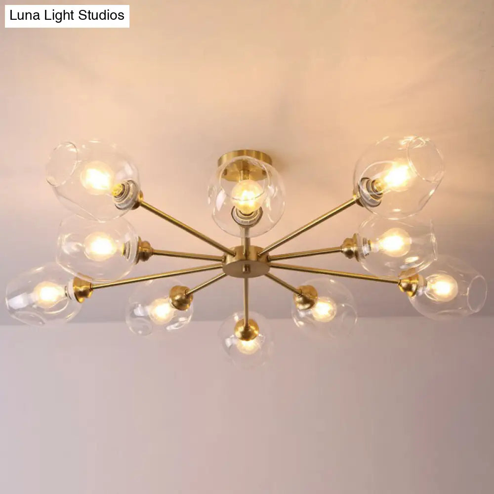 Sputnik Ceiling Mount Chandelier: Postmodern Cup Glass Parlor Flush Light In Brass 10 / Clear