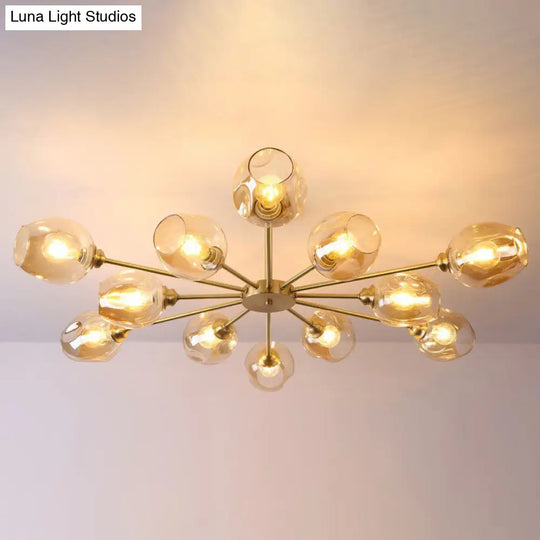 Sputnik Ceiling Mount Chandelier: Postmodern Cup Glass Parlor Flush Light In Brass 12 / Amber