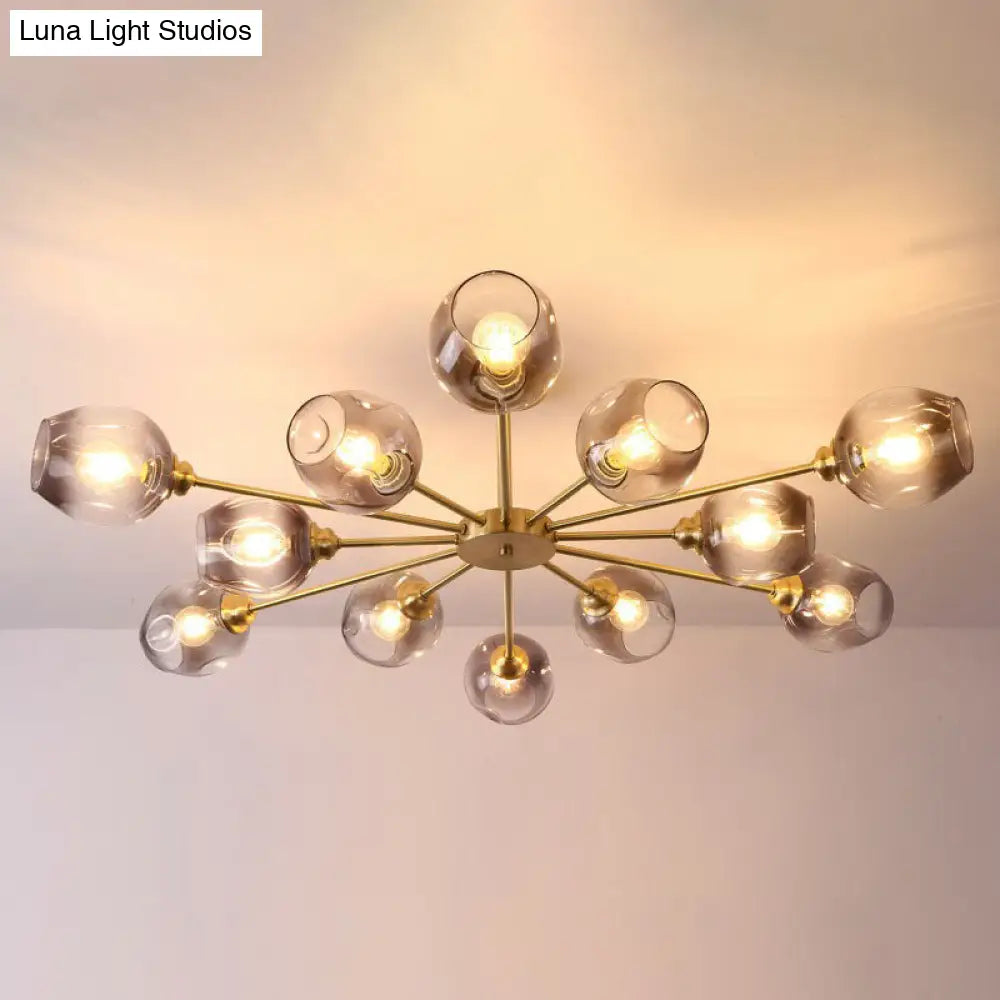 Sputnik Ceiling Mount Chandelier: Postmodern Cup Glass Parlor Flush Light In Brass 12 / Black