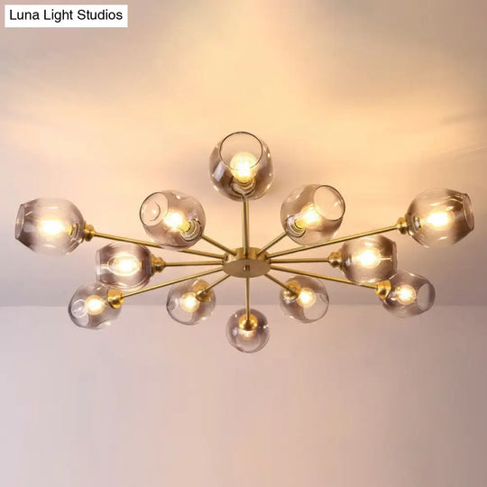 Sputnik Ceiling Mount Chandelier: Postmodern Cup Glass Parlor Flush Light In Brass 12 / Black
