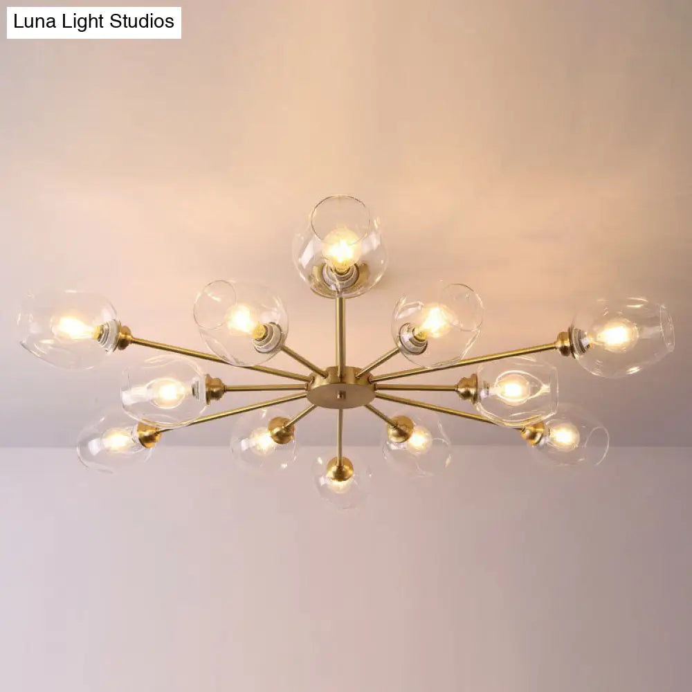 Sputnik Ceiling Mount Chandelier: Postmodern Cup Glass Parlor Flush Light In Brass 12 / Clear