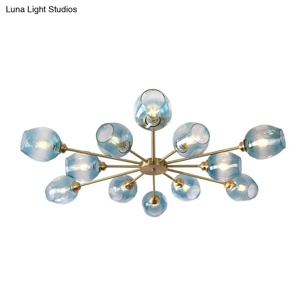 Sputnik Ceiling Mount Chandelier: Postmodern Cup Glass Parlor Flush Light In Brass