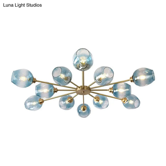Sputnik Ceiling Mount Chandelier: Postmodern Cup Glass Parlor Flush Light In Brass