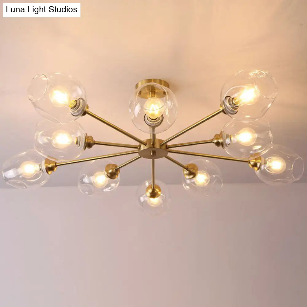Sputnik Ceiling Mount Chandelier: Postmodern Cup Glass Parlor Flush Light In Brass