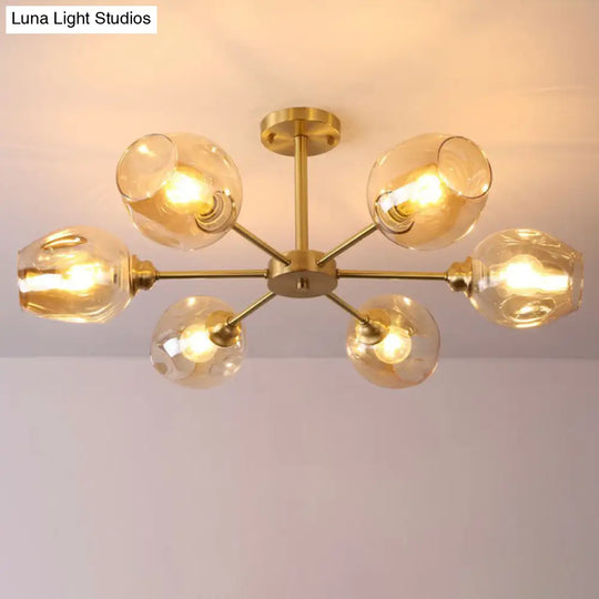 Sputnik Ceiling Mount Chandelier: Postmodern Cup Glass Parlor Flush Light In Brass 6 / Amber