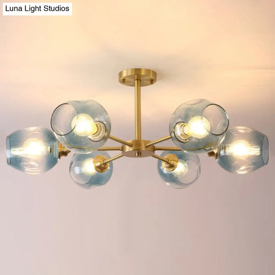 Sputnik Ceiling Mount Chandelier: Postmodern Cup Glass Parlor Flush Light In Brass 6 / Blue