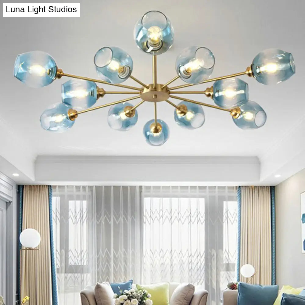 Sputnik Ceiling Mount Chandelier: Postmodern Cup Glass Parlor Flush Light In Brass