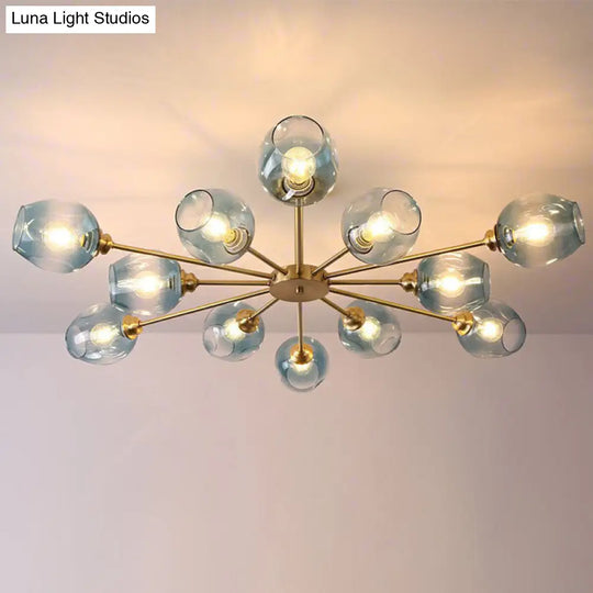Sputnik Ceiling Mount Chandelier: Postmodern Cup Glass Parlor Flush Light In Brass