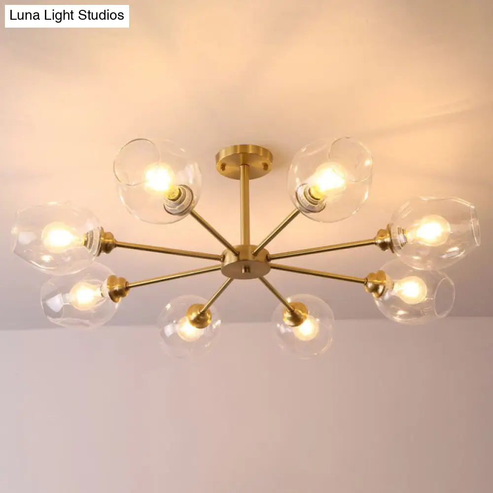 Sputnik Ceiling Mount Chandelier: Postmodern Cup Glass Parlor Flush Light In Brass 8 / Clear