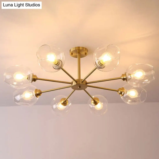 Sputnik Ceiling Mount Chandelier: Postmodern Cup Glass Parlor Flush Light In Brass 8 / Clear
