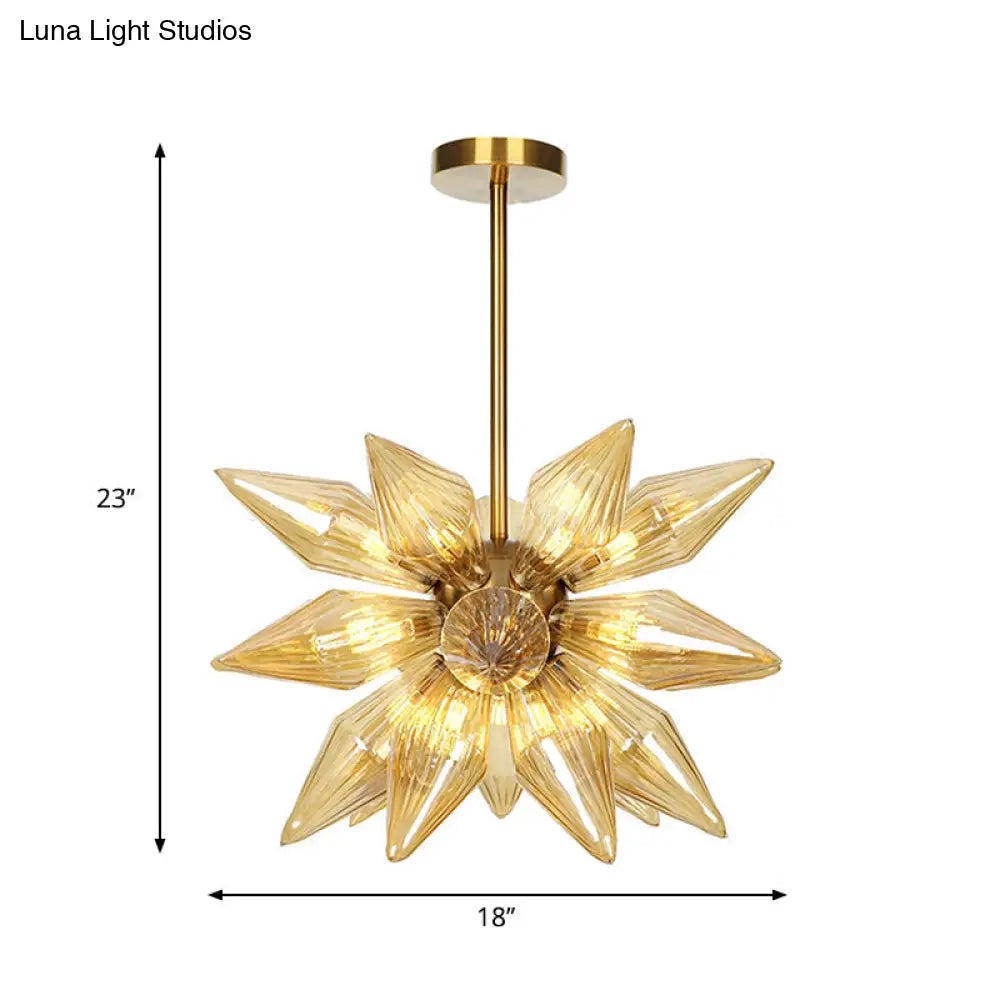 Sputnik Clear/Amber Glass Chandelier - Brass/Copper Finish 9/12/15 Bulbs Living Room Lighting