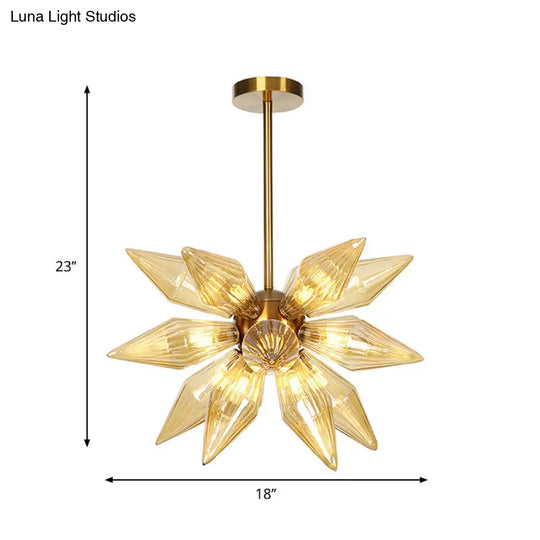Sputnik Clear/Amber Glass Chandelier - Brass/Copper Finish 9/12/15 Bulbs Living Room Lighting