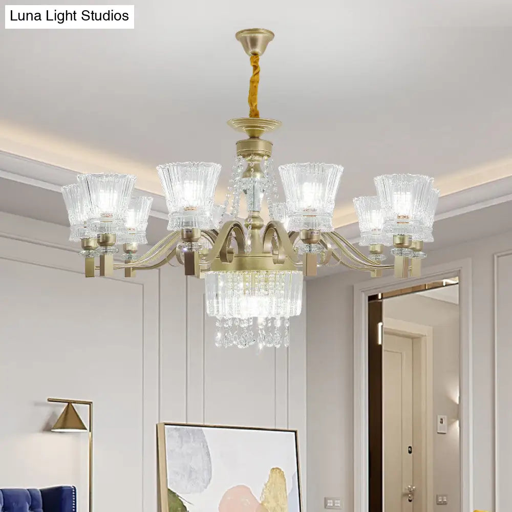 Sputnik Crystal Chandelier - Contemporary Ceiling Light With 11/13/15 Satin Brass Heads 37.5/40.5/41