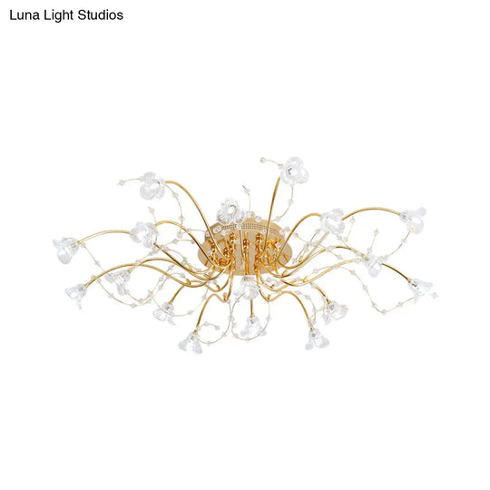 Sputnik Crystal Semi Flush Ceiling Light Fixture In Gold With 17/21 Bulbs - Contemporary Design