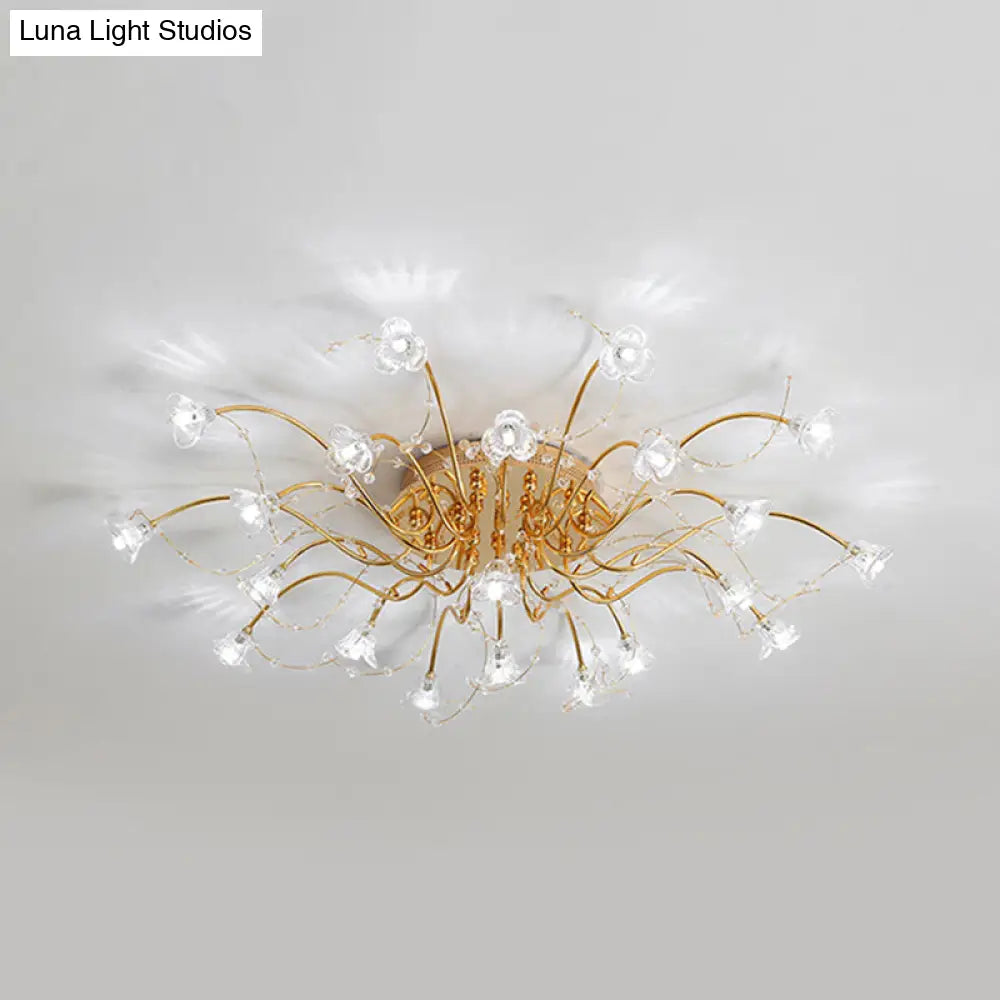 Sputnik Crystal Semi Flush Ceiling Light Fixture In Gold With 17/21 Bulbs - Contemporary Design
