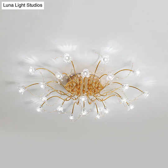 Sputnik Crystal Semi Flush Ceiling Light Fixture In Gold With 17/21 Bulbs - Contemporary Design