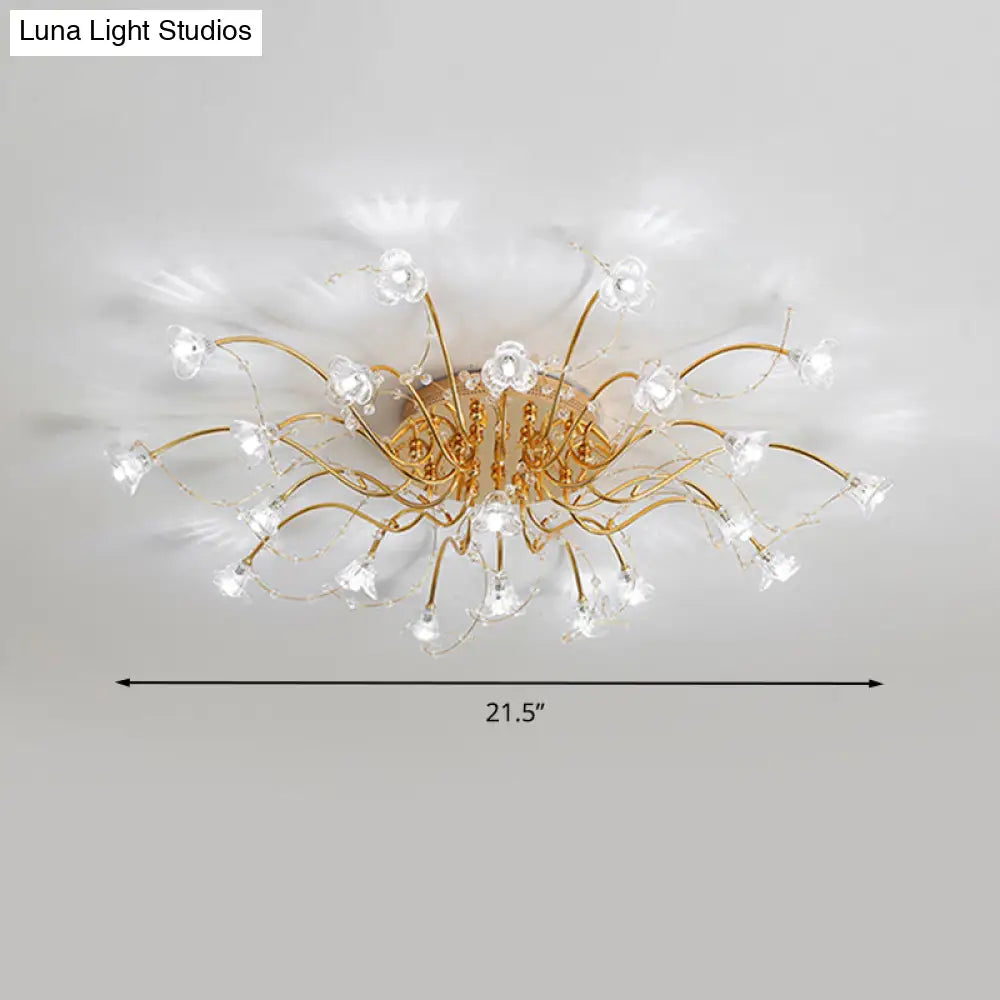 Sputnik Crystal Semi Flush Ceiling Light Fixture In Gold With 17/21 Bulbs - Contemporary Design