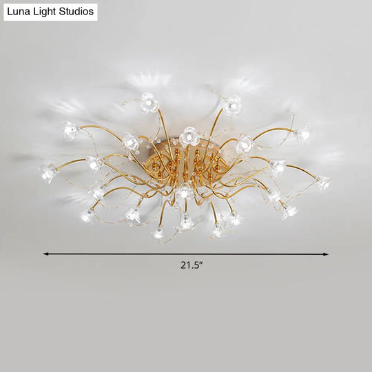 Sputnik Crystal Semi Flush Ceiling Light Fixture In Gold With 17/21 Bulbs - Contemporary Design