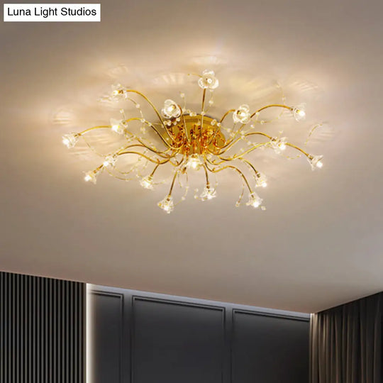 Sputnik Crystal Semi Flush Ceiling Light Fixture In Gold With 17/21 Bulbs - Contemporary Design 21 /