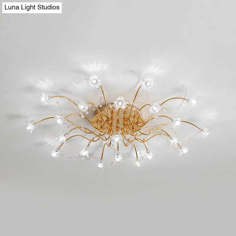 Sputnik Crystal Semi Flush Ceiling Light Fixture In Gold With 17/21 Bulbs - Contemporary Design