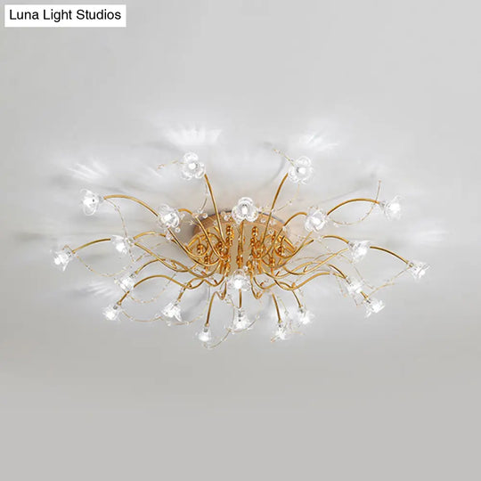 Sputnik Crystal Semi Flush Ceiling Light Fixture In Gold With 17/21 Bulbs - Contemporary Design