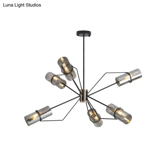 Sputnik Glass Chandelier - Industrial Hanging Light In Black Clear/Smoke 3/6 Heads Perfect For