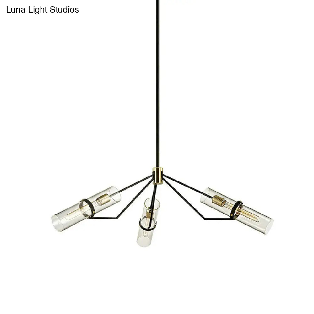 Industrial Sputnik Chandelier - Clear/Smoke Glass 3/6 Heads Bedroom Hanging Light In Black