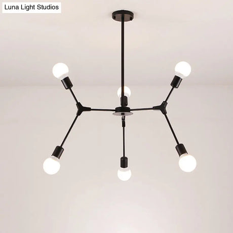 Sputnik Modern Chandelier With White Glass Shade - Metal Pendant Light Fixture