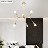 Sputnik Modern Chandelier With White Glass Shade - Metal Pendant Light Fixture