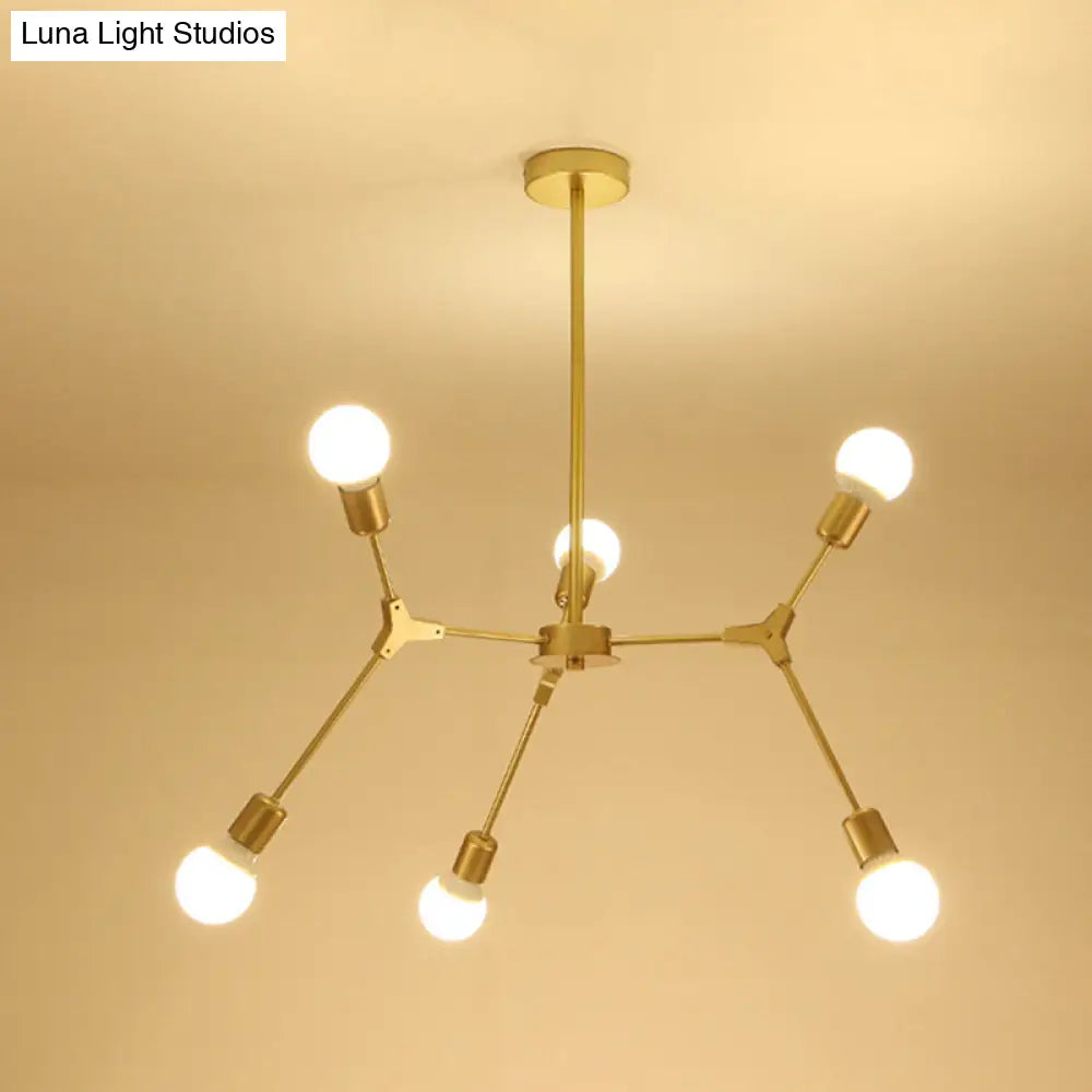 Sputnik Modern Chandelier With White Glass Shade - Metal Pendant Light Fixture