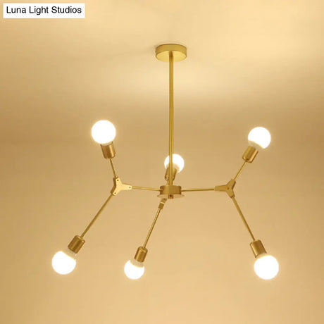 Sputnik Modern Chandelier With White Glass Shade - Metal Pendant Light Fixture