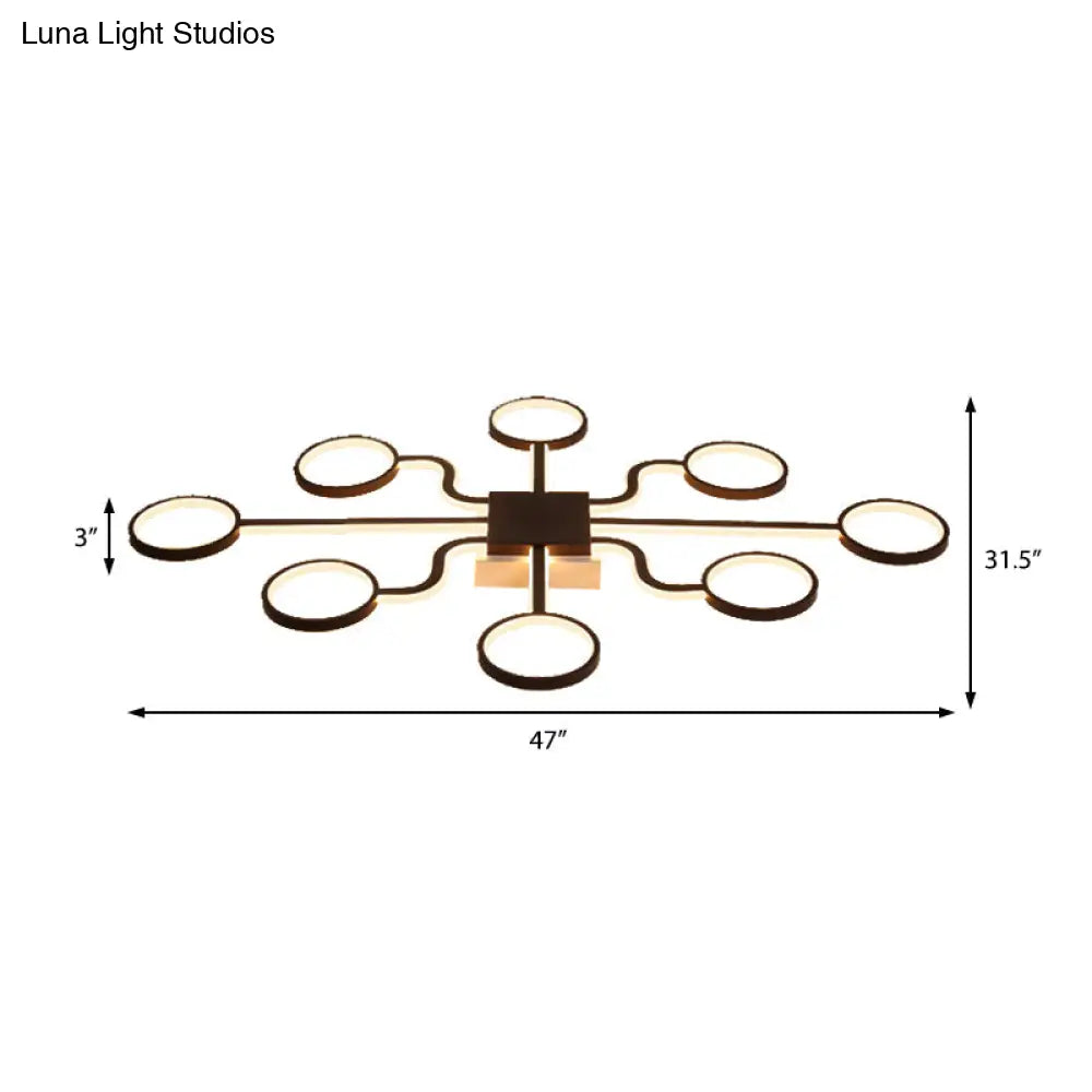 Sputnik Nordic Iron Ceiling Flush-Mount Light With Ring Shade - 4/6/8 Head Options Black