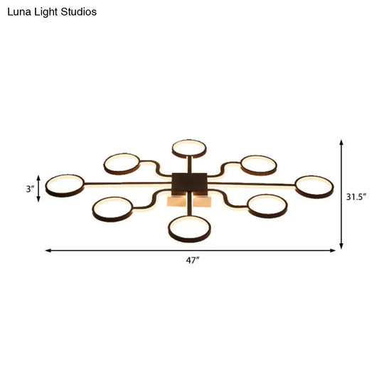 Sputnik Nordic Iron Ceiling Flush-Mount Light With Ring Shade - 4/6/8 Head Options Black
