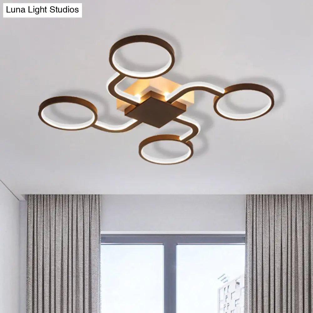 Sputnik Nordic Iron Ceiling Flush-Mount Light With Ring Shade - 4/6/8 Head Options Black