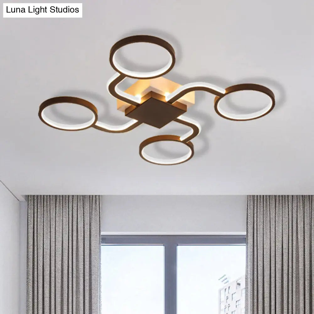 Sputnik Nordic Iron Ceiling Flush-Mount Light With Ring Shade - 4/6/8 Head Options Black
