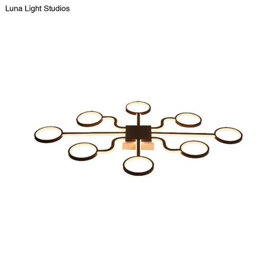 Sputnik Nordic Iron Ceiling Flush-Mount Light With Ring Shade - 4/6/8 Head Options Black