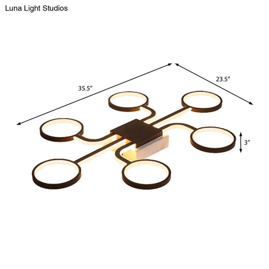Sputnik Nordic Iron Ceiling Flush-Mount Light With Ring Shade - 4/6/8 Head Options Black
