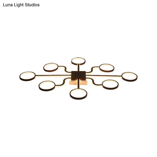 Sputnik Nordic Iron Ceiling Flush-Mount Light With Ring Shade - 4/6/8 Head Options Black