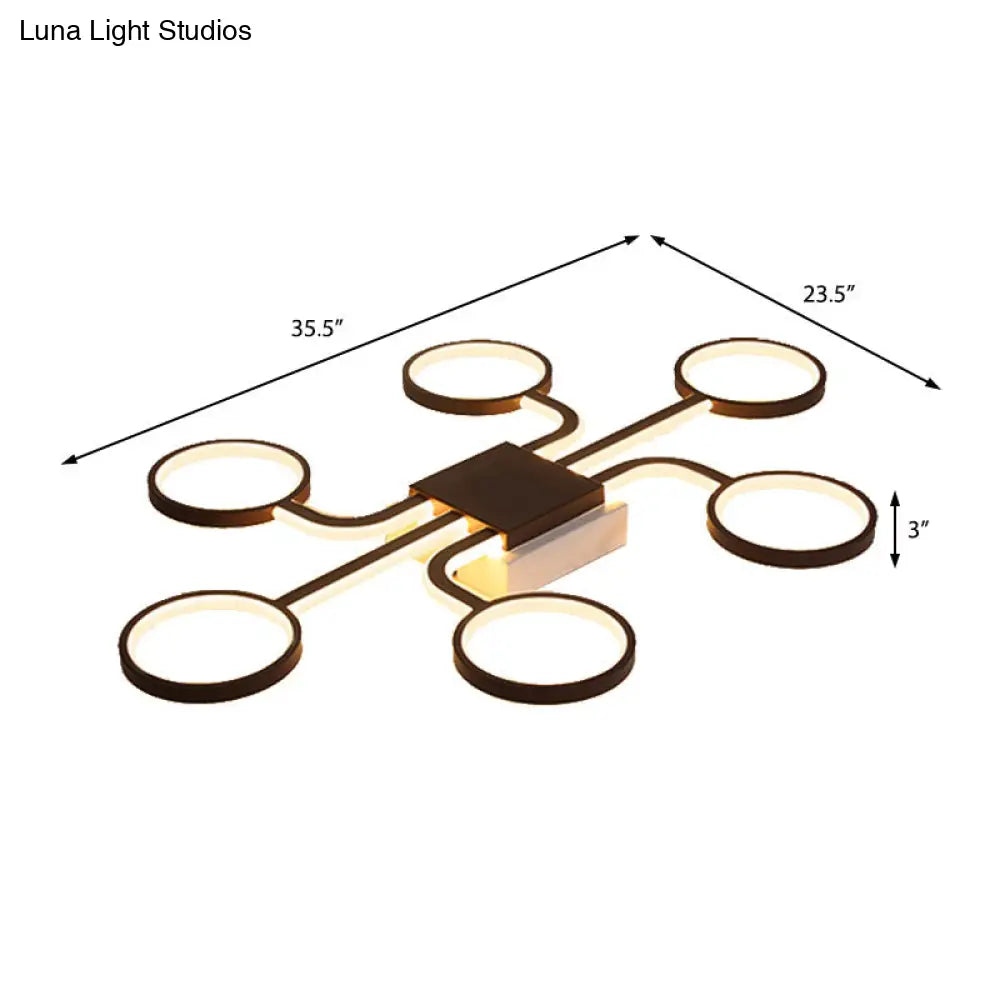 Sputnik Nordic Iron Ceiling Flush-Mount Light With Ring Shade - 4/6/8 Head Options Black