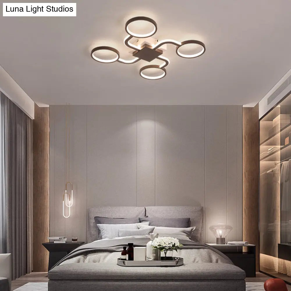 Sputnik Nordic Iron Ceiling Flush-Mount Light With Ring Shade - 4/6/8 Head Options Black 4 / White