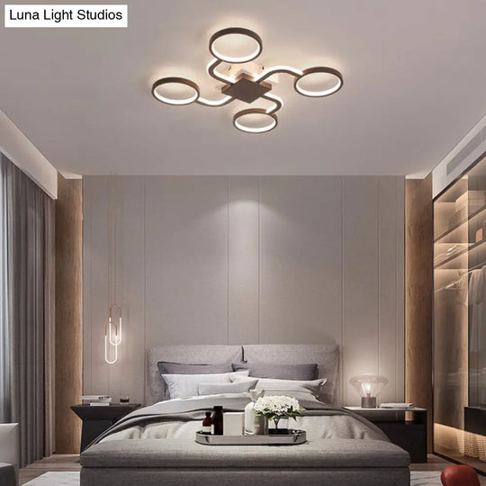 Sputnik Nordic Iron Ceiling Flush-Mount Light With Ring Shade - 4/6/8 Head Options Black 4 / White