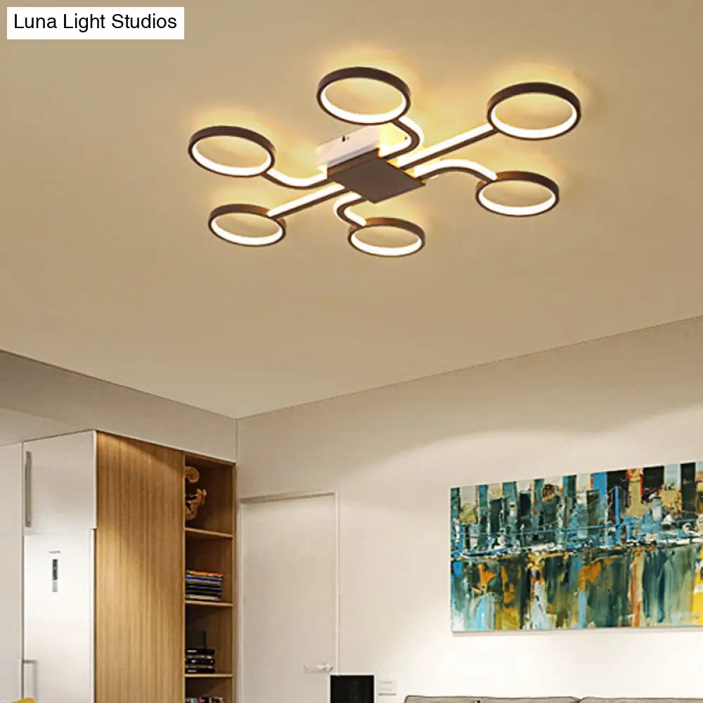 Sputnik Nordic Iron Ceiling Flush-Mount Light With Ring Shade - 4/6/8 Head Options Black 6 / Warm